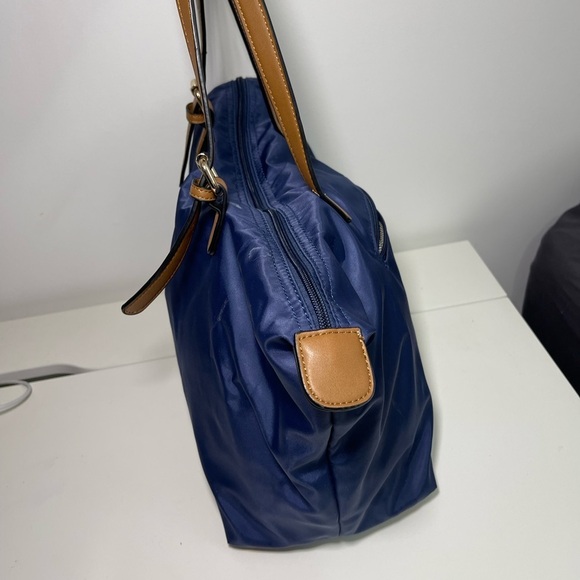 Simon’s Navy Medium Size Nylon Faux Leather shoulder Tote Handbag - Picture 4 of 13